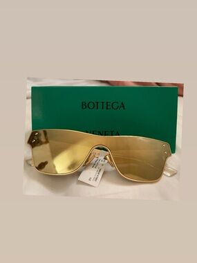 Bottega Veneta Gold Rimless Shield Sunglasses with Brown Lenses